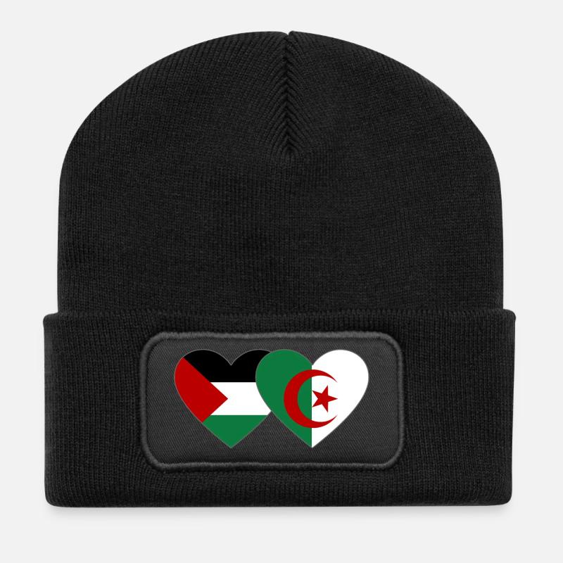 Palestine Algérie Drapeau Coeur - Beanie recyclé à patch - noir