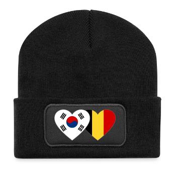 South Korea Belgium Flag Heart - Recycled Patch Beanie - black - Front