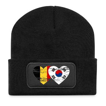 Belgium South Korea Flag Heart Used - Recycled Patch Beanie - black - Front