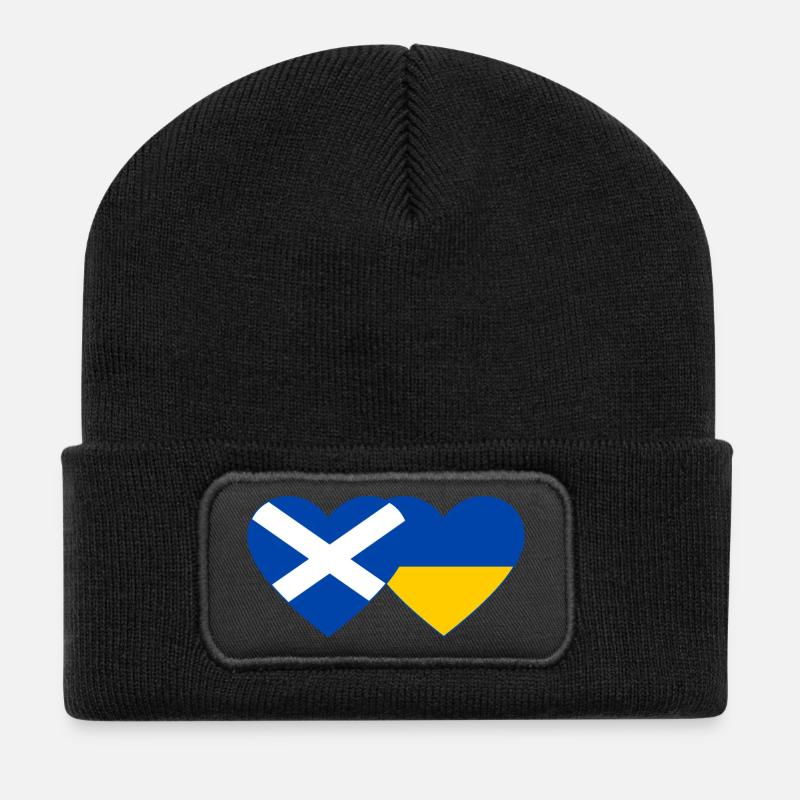Scotland Ukraine Flag Heart - Recycled Patch Beanie - black