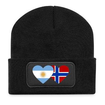 Argentinien Norwegen Flagge Herz - Recycelte Patch Beanie - Schwarz - Vorne