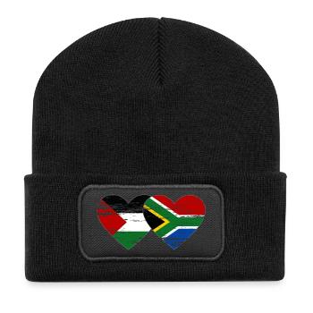Palestine Afrique du Sud drapeau coeur utilisé - Beanie recyclé à patch - noir - Devant