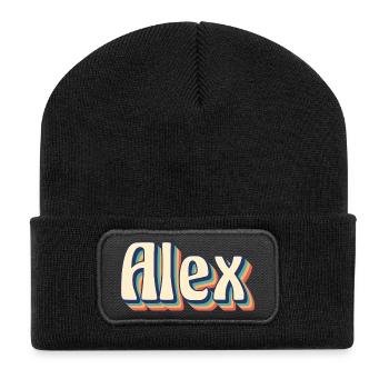 Alex T-Shirt Retro Vintage T-Shirt Geschenkidee - Recycelte Patch Beanie - Schwarz - Vorne