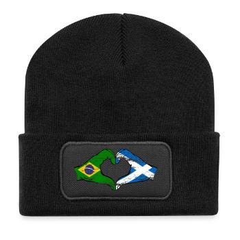 Brazil Scotland flag hands heart shape used - Recycled Patch Beanie - black - Front