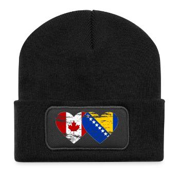 Canada Bosnia Flag Heart Used - Recycled Patch Beanie - black - Front