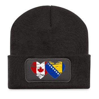 Canada Bosnie drapeau coeur utilisé - Beanie recyclé à patch - charbon - Devant