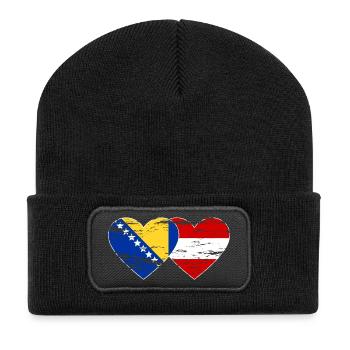 Bosnien Österreich Flagge Herz used - Recycelte Patch Beanie - Schwarz - Vorne
