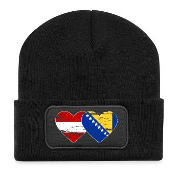 Bosnia Austria flag heart used - Recycled Patch Beanie - black - Front