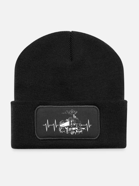Lok Herzschlag Eisenbahn Zug alt retro vintage - Recycelte Patch Beanie - Schwarz