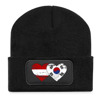 Österreich Süd Korea Flagge Herz used - Recycelte Patch Beanie - Schwarz - Vorne