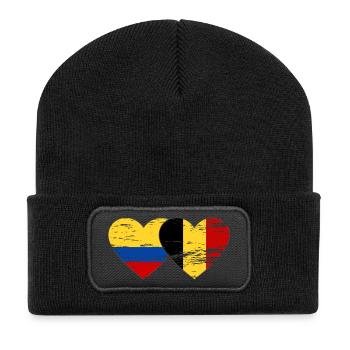 Kolumbien Belgien Flagge Herz used - Recycelte Patch Beanie - Schwarz - Vorne