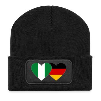 Nigeria Deutschland Flagge Herz - Recycelte Patch Beanie - Schwarz - Vorne