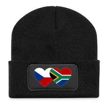République tchèque Afrique du Sud Drapeau Coeur - Beanie recyclé à patch - noir - Devant
