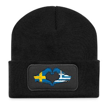 Sweden Greece Flag Hands Heart Shape Used - Recycled Patch Beanie - black - Front
