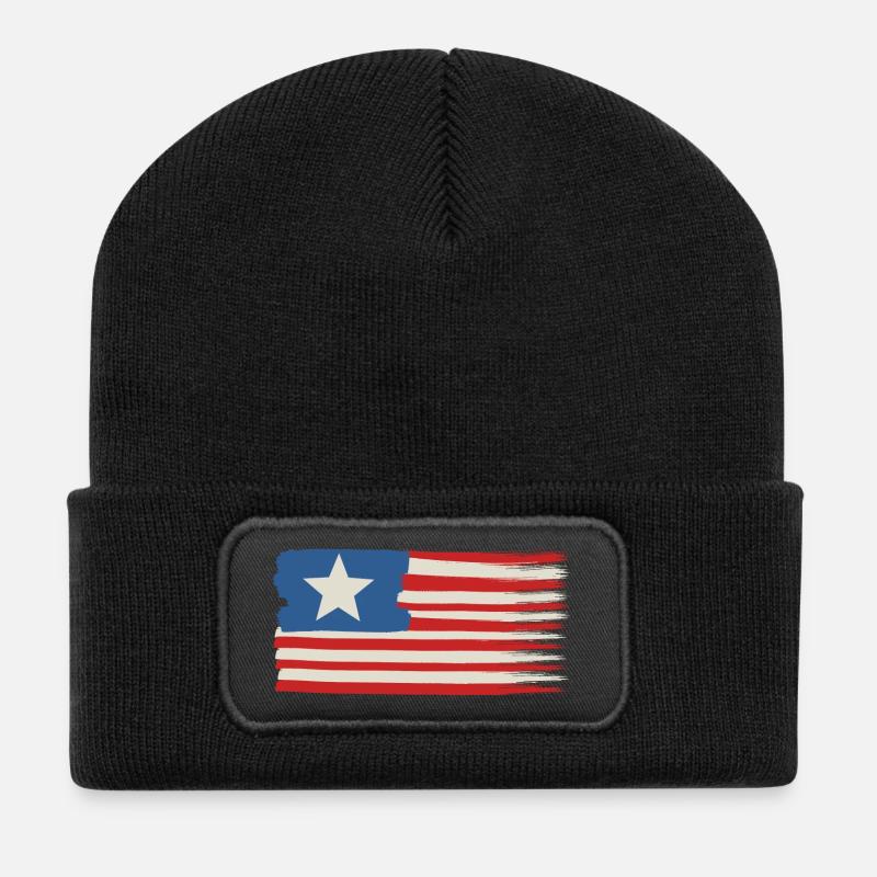 Une étoile Drapeau des États-Unis - Beanie recyclé à patch - noir