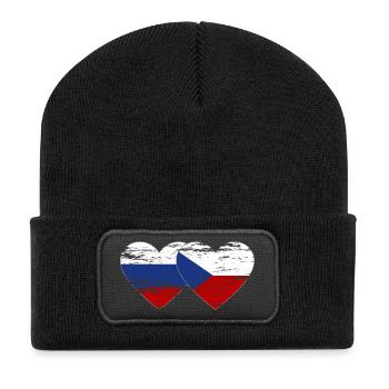 Russie République tchèque Drapeau coeur Drapeau utilisé - Beanie recyclé à patch - noir - Devant