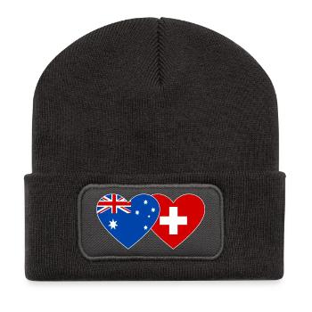 Australien Schweiz Flagge Herz Flagge - Recycelte Patch Beanie - Dunkelgrau - Vorne