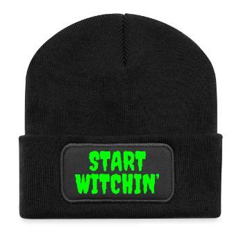 Vibrant Green Witching Start Phrase - Recycled Patch Beanie - black - Front