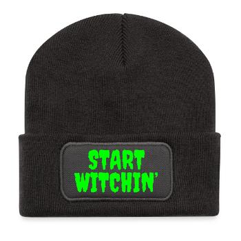 Leuchtend grüne Hexerei Startphrase - Recycelte Patch Beanie - Dunkelgrau - Vorne