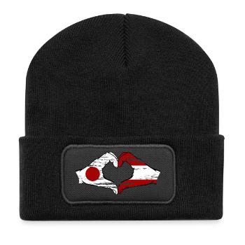Japan Austria Hands Heart Shape Used - Recycled Patch Beanie - black - Front