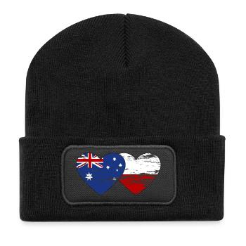Australia Poland Flag Heart used - Recycled Patch Beanie - black - Front
