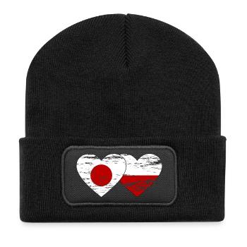 Japan Polen Flagge Herz used - Recycelte Patch Beanie - Schwarz - Vorne