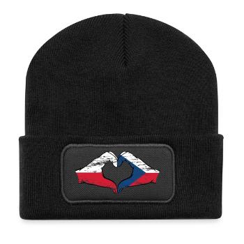 Polen Tschechien Flagge Hände Herzform used - Recycelte Patch Beanie - Schwarz - Vorne