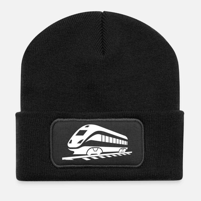 Eisenbahn Zeichnung - Recycelte Patch Beanie - Schwarz