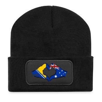 Bosnia Australia flag hands heart shape used - Recycled Patch Beanie - black - Front