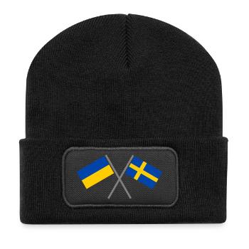 Schweden + Ukraine - Recycelte Patch Beanie - Schwarz - Vorne