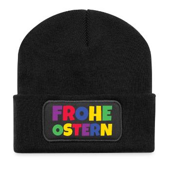 Frohe Ostern Bunt - Recycelte Patch Beanie - Schwarz - Vorne