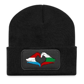 Luxemburg Bulgarien Flagge Hände Herzform used - Recycelte Patch Beanie - Schwarz - Vorne