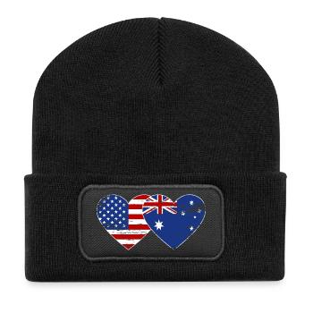 USA Australia Flag Heart Shape Used - Recycled Patch Beanie - black - Front