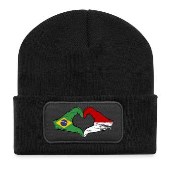 Brasilien Monaco Flagge Haende Herzform used - Recycelte Patch Beanie - Schwarz - Vorne