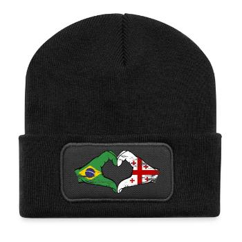 Brasilien Georgien Flagge Hände Herzform used - Recycelte Patch Beanie - Schwarz - Vorne