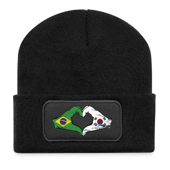Brazil South Korea hands heart shape used - Recycled Patch Beanie - black - Front