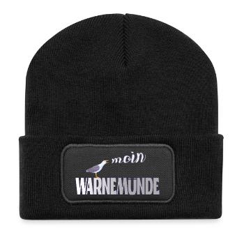 Warnemünde Möwe mit Moin Ostee - Recycelte Patch Beanie - Schwarz - Vorne