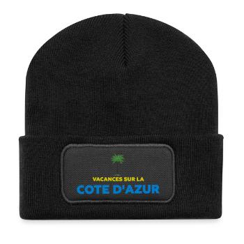 Urlaub an der Côte d'Azur - Recycelte Patch Beanie - Schwarz - Vorne