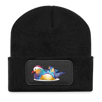 Colourful mandarin duck on the water – colourful elegance - Recycled Patch Beanie - black - Front