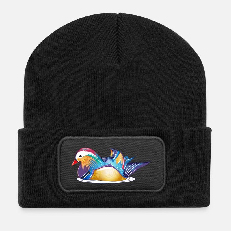 Bunte Mandarinente auf dem Wasser – bunte Eleganz - Recycelte Patch Beanie - Schwarz
