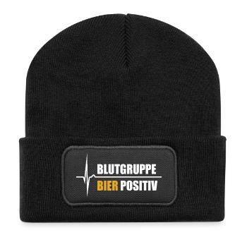Blutgruppe Bier Positiv - da steigt dein Puls - Recycelte Patch Beanie - Schwarz - Vorne