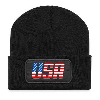 USA-Flagge der Sterne und Streifen - Recycelte Patch Beanie - Schwarz - Vorne