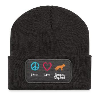Frieden Liebe Schäferhund - Recycelte Patch Beanie - Dunkelgrau - Vorne