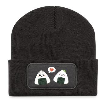 Onigiri Couple Amour - Beanie recyclé à patch - charbon - Devant