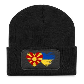Macedonia Ukraine Flag Heart Used - Recycled Patch Beanie - black - Front