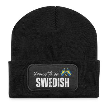 Stolzer Schwede, ich liebe Schweden - Recycelte Patch Beanie - Schwarz - Vorne