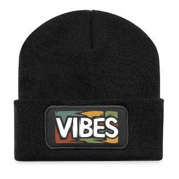 VIBES Retro Streetwear Grafikshirt - Recycelte Patch Beanie - Schwarz - Vorne