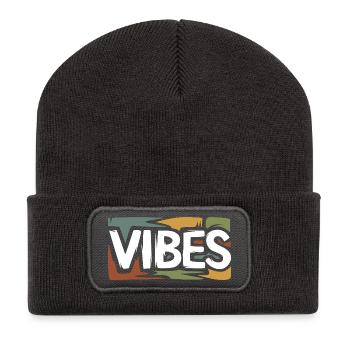 VIBES Retro Streetwear Grafikshirt - Recycelte Patch Beanie - Dunkelgrau - Vorne