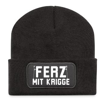 Ferz mit Krigge Hessisch Hessen Dialekt - Recycelte Patch Beanie - Dunkelgrau - Vorne
