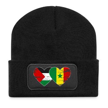 Palestine Sénégal drapeau coeur utilisé - Beanie recyclé à patch - noir - Devant